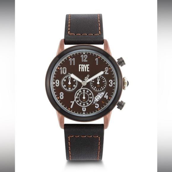 FRYE Men's GRAHAM Stainless Steel Japanese Quartz Leather Strap, Black/Brown - Picture 6 of 9